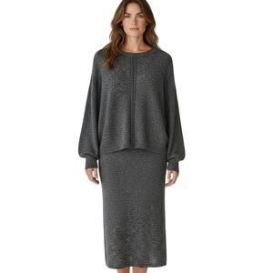 J Jill Pure Jill Soft and Cozy Gray Sweater Set with Matching Skirt- Womens XL